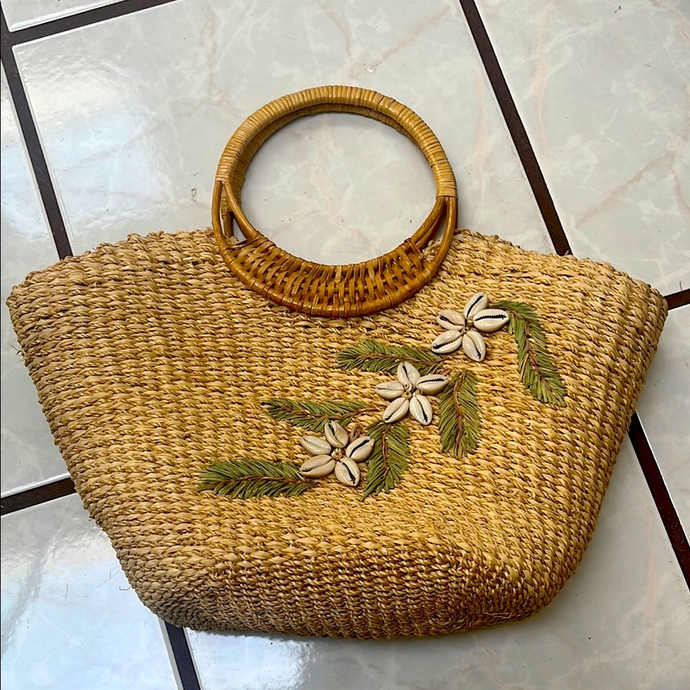 Handcrafted Straw Tote with Floral Design
